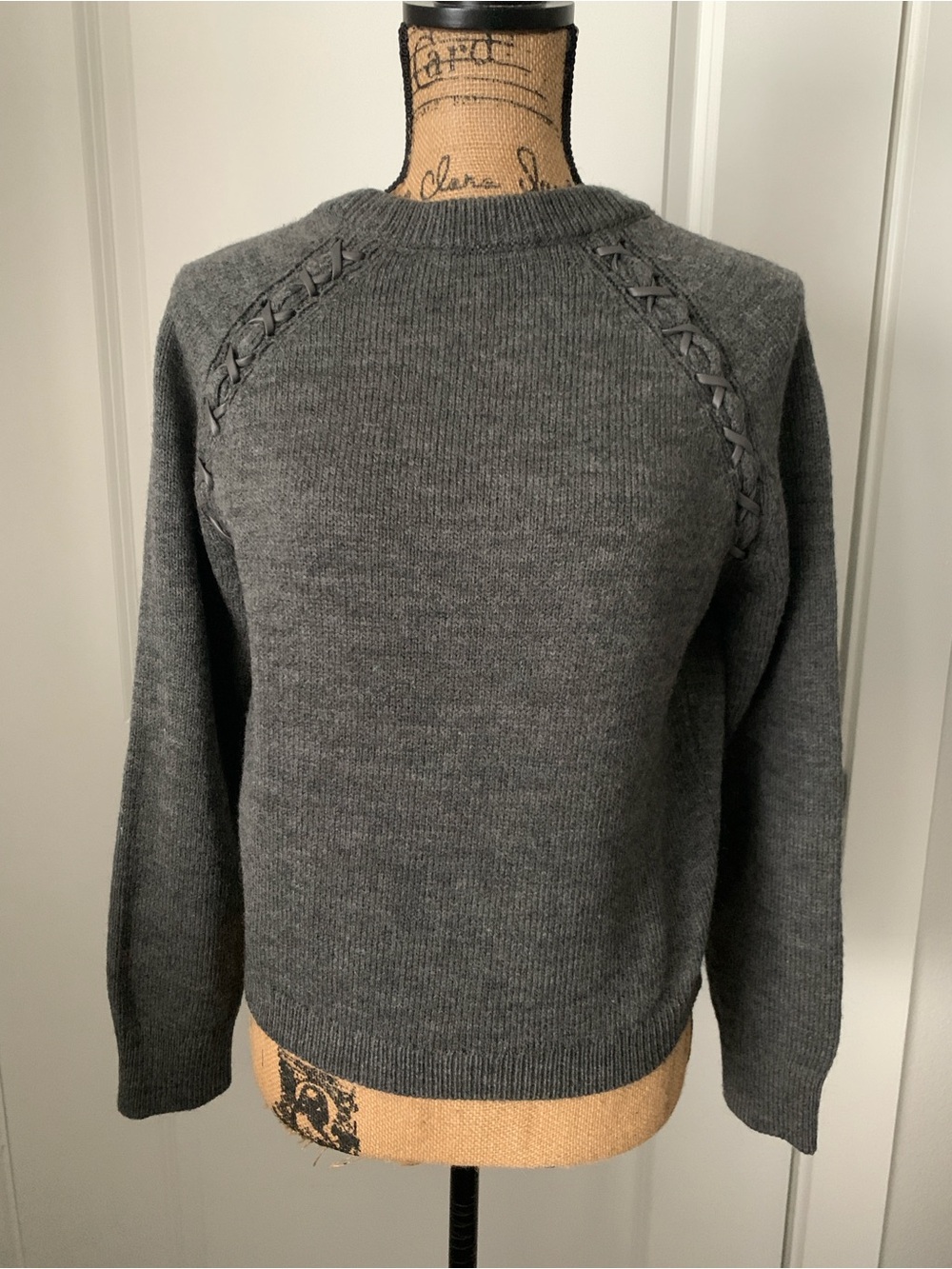 Zara Gray Braided Knit Sweater Size L
